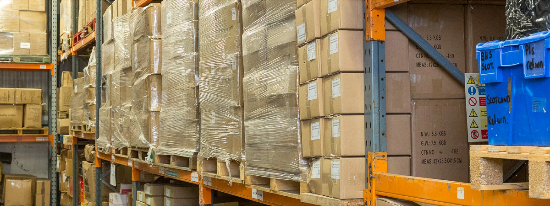 Stocked shelves in the warehouse